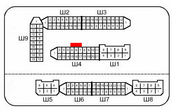 Вот здесь он есть на колодках монтажного блока — Lada 2114