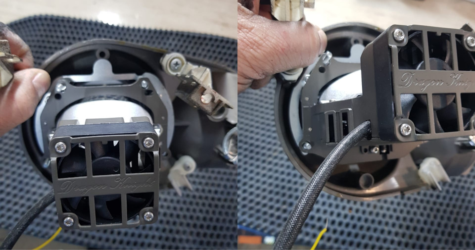 установка bi модуля, пришлось немного нагреть и деформировать корпус крышки фары, так как корпус вентилятора в нее упирался, получилось как с завода, фото сделать не успел — Ford Focus Sedan II