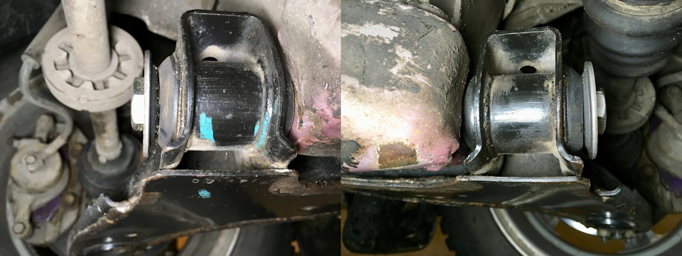 Болты передних сайлентблоков обильно смазал литолом; перепрессовали их не совсем симметрично, если присмотреться, то видно, что зазор между шайбой и резинкой слева чуть больше, справа чуть меньше. Надеюсь, что это не критично) Момент затяжки болтов 140 Н/м. в положении авто на колёсах! — Daewoo Nexia (N150)