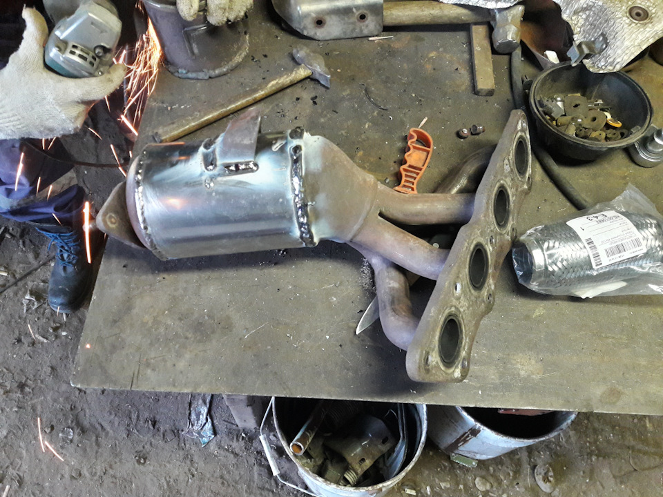 Монтаж нового пламегасителя с диффузором вместо коллектора с пламегасителем Mg-race — KIA Soul (2G)