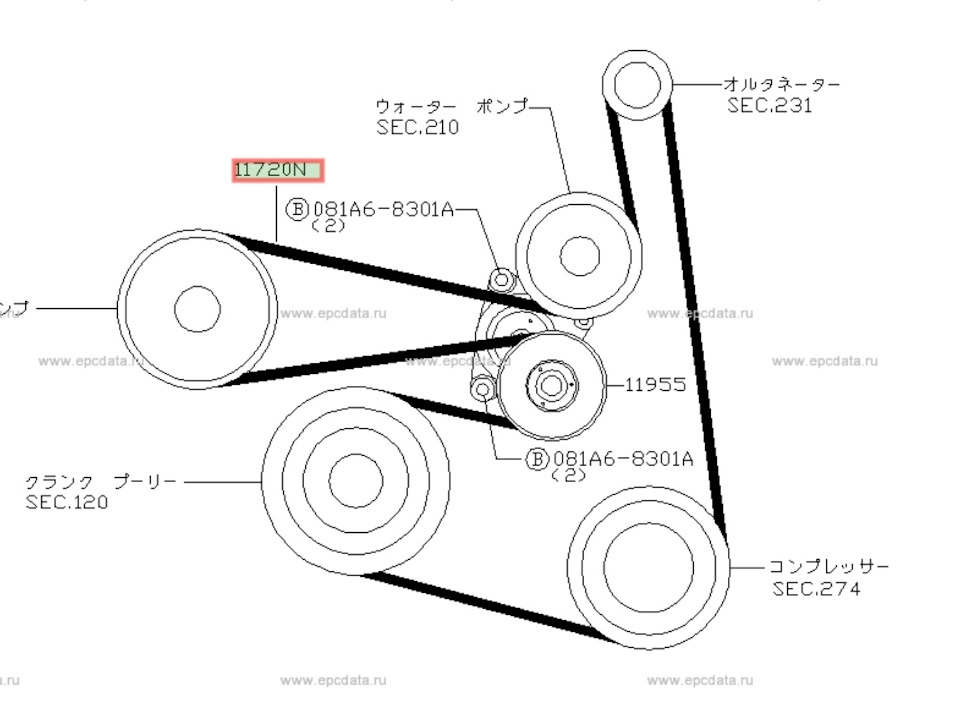 нету номера болта. — Nissan Primera (P12). Запчасти на фото: 081A68301A