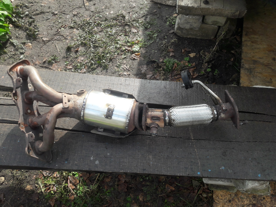 Итог сварки пламегасителя с диффузором и укороченной гофрой — KIA Soul (2G)