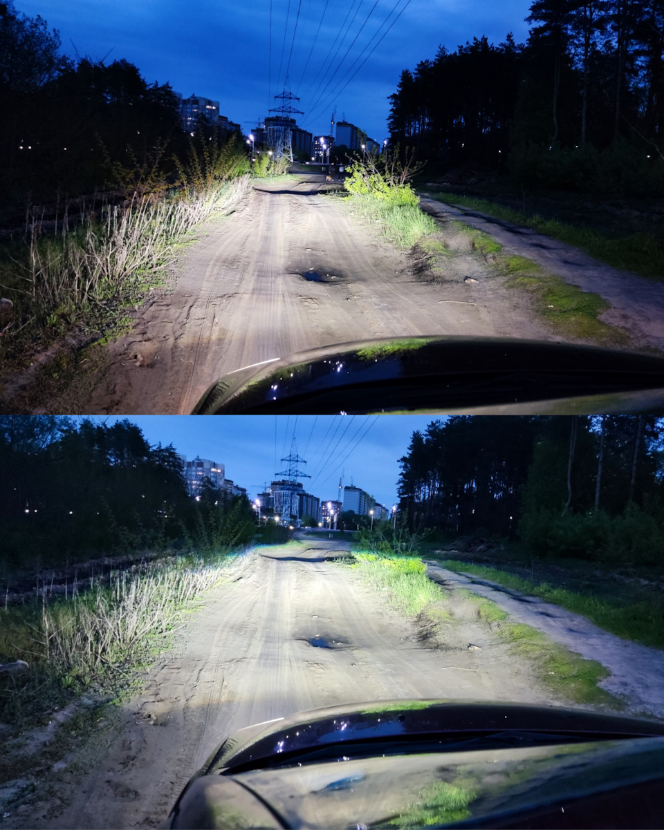 сверху дальний и ближний снизу, на бугристой дороге — Ford Focus Sedan II