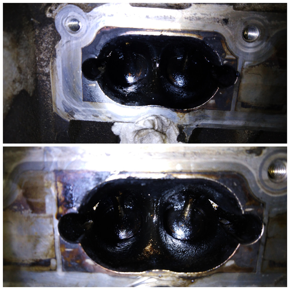 Клапана 1 и 2 цилиндров после чистки. Конечно, не как у кота яйца по технологии TuneUp… Но наростов кокса уже нет, поверхности гладкие, мешать смесеоразованию уже не будет. — Volkswagen Tiguan (1G)